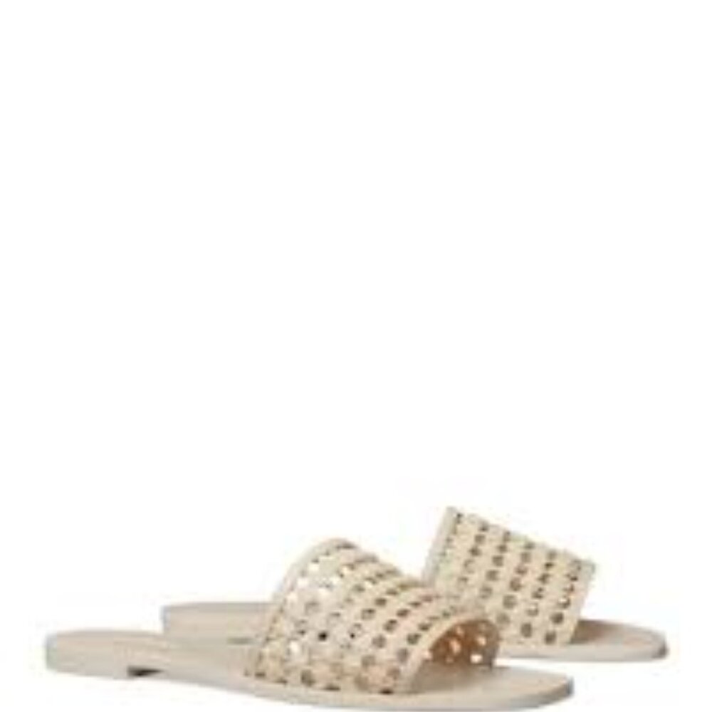 Tory Burch Women's Square Toe Woven Raffia Slide Sandals in Ivory - Size 9